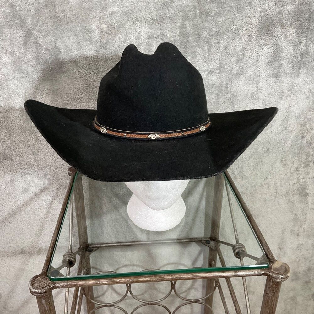 Rodeo King Size 7 3/8 Long Oval 3X Wool Blend Black Cowboy Hat Western USA Rodeo